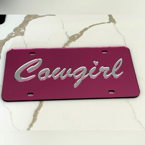 Front Vanity License Plate Cowgirl Pink Silver